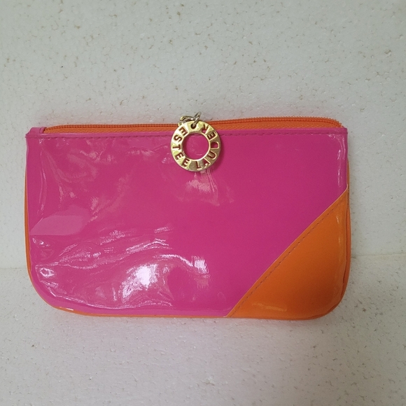 Estee Lauder Pink and Orange Cosmetic Bag with Glossy Finish - Picture 1 of 4